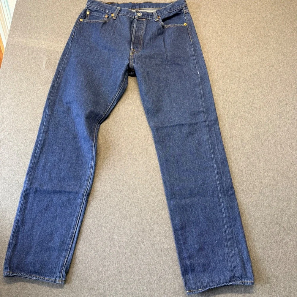 Levis 501 Original Fit Mens Dark Wash Indigo Button Fly Straight Leg Jeans 35x36